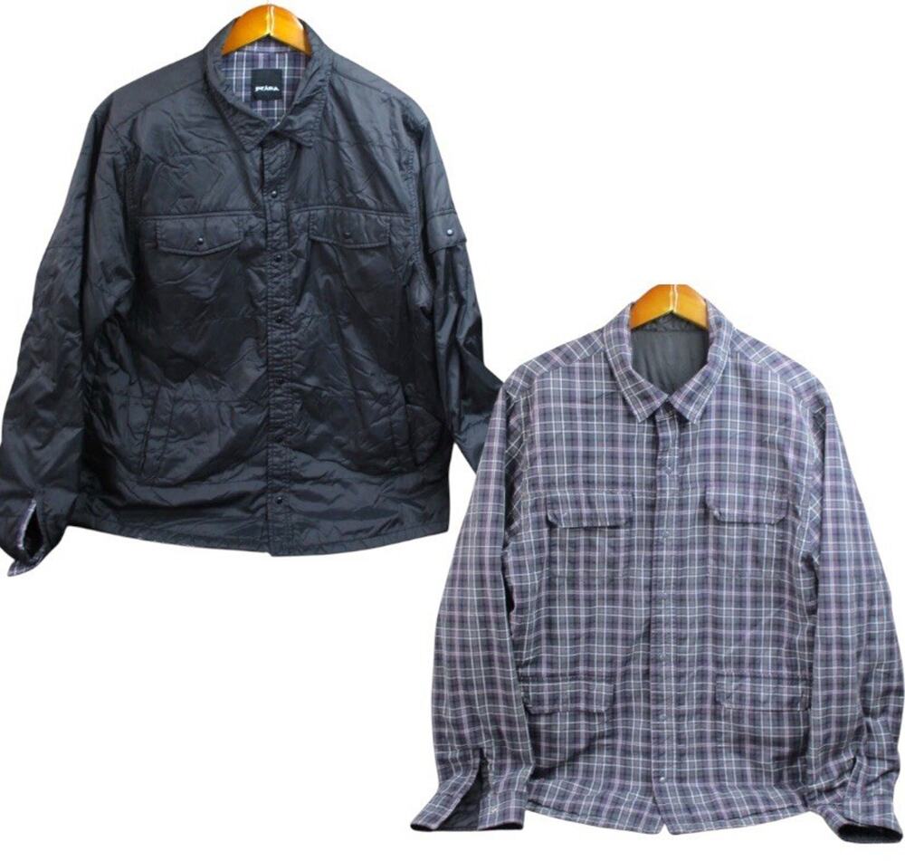 Prana Jacket Mens Black Reversible Flannel Plaid Outdoor Hiking Coat Jacket